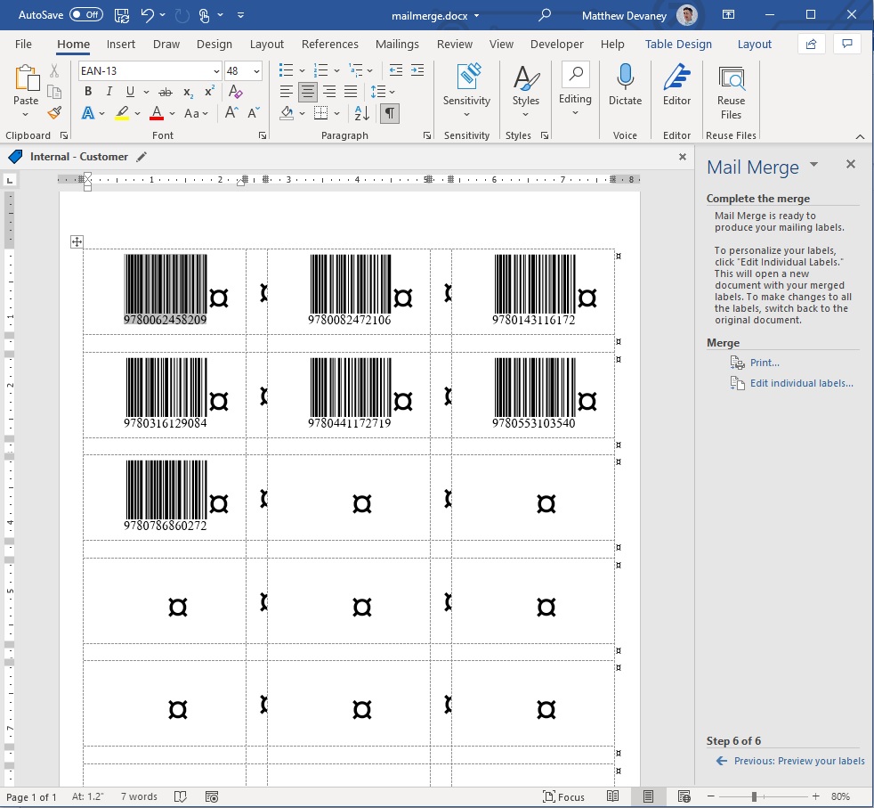 Barcodes SharePoint List - Matthew Devaney