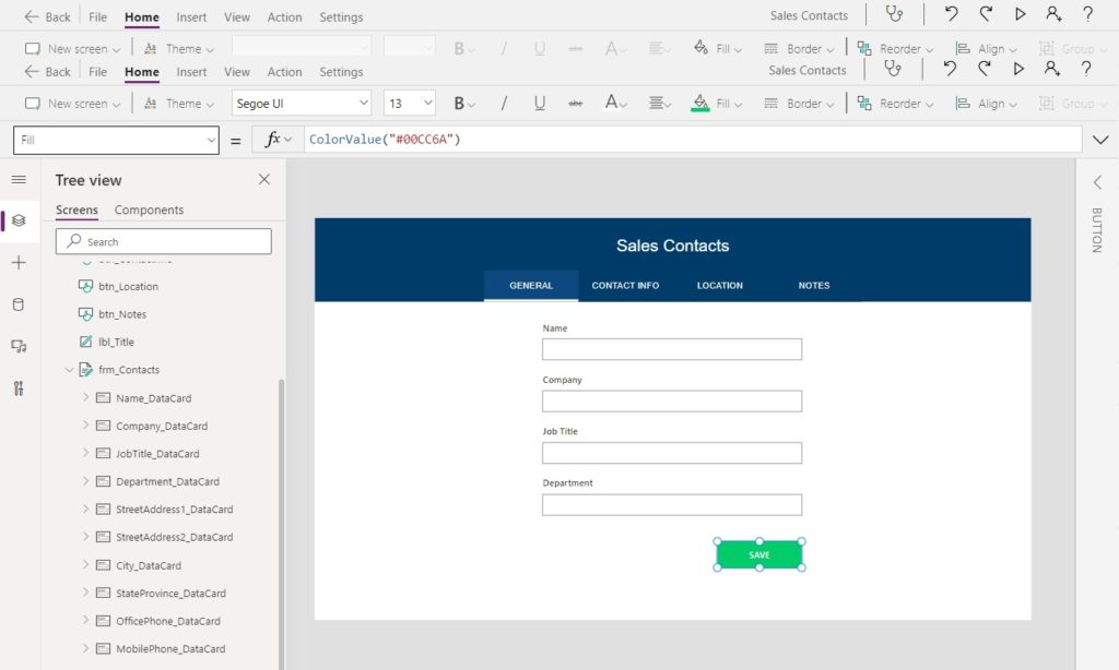 power apps tabbed form