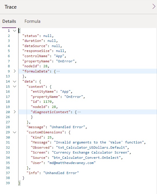 Power Apps Monitor Details