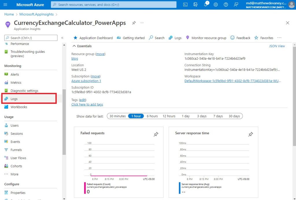 Power Apps Error Logging Application Insights