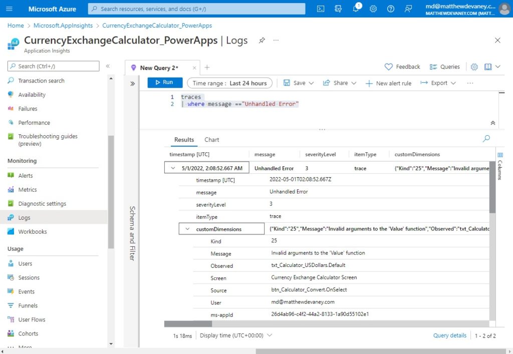 Power Apps Error Logging